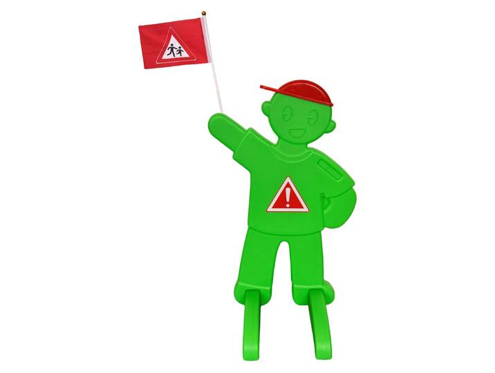 Panneau de signalisation Relaxdays pour enfants\, avec drapeau\, support de sécurité\, pour la route\, dimensions : 84 x 52 x 46 cm\, panneau réfléchissant\, vert