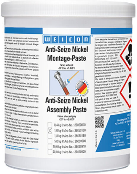WEICON Anti-Seize Nickel Montagepaste, Schmier- und Trennmittelpaste hochtemperaturbeständig, 1 kg, anthrazit (26050100)