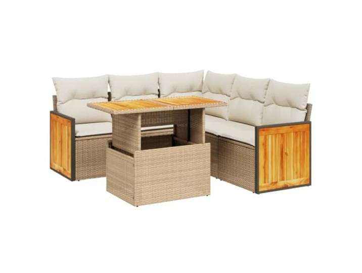 PUGYNBK Garten-Sofa-Set, 6-teilig, synthetisches Rattan, Beige Tisch mit verstellbarer Tischplatte, Kissen mit waschbarem Bezug, modulares Design für Terrasse oder Terrasse