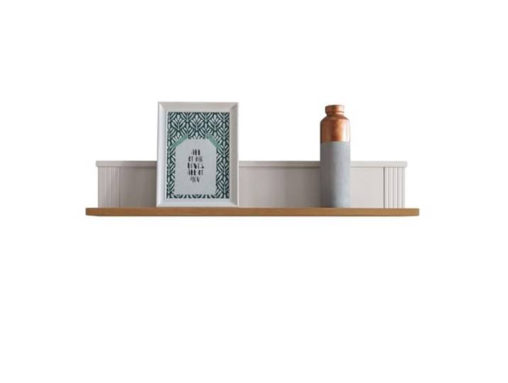 Wandboard Wandregal 100cm, Kiefer weiß mit Eiche, Massivholz, montiert