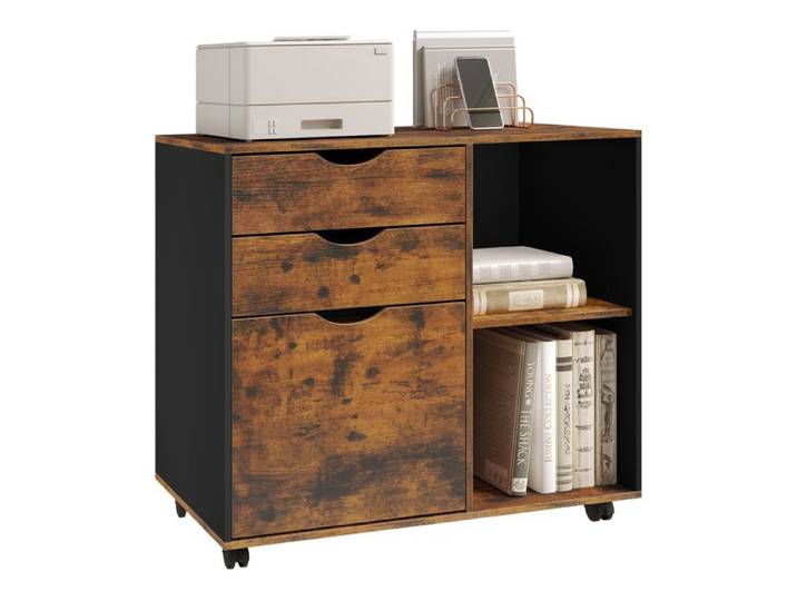 Caisson de Bureau - WOLTU Armoire à Dossiers sur roulettes - Bois d'Ingénierie - Marron Rustique