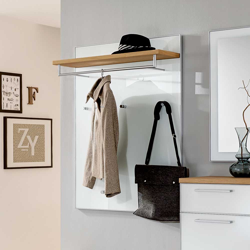 Pharao24.de Wandgarderobe in Weiß Glas beschichtet Eiche Bianco