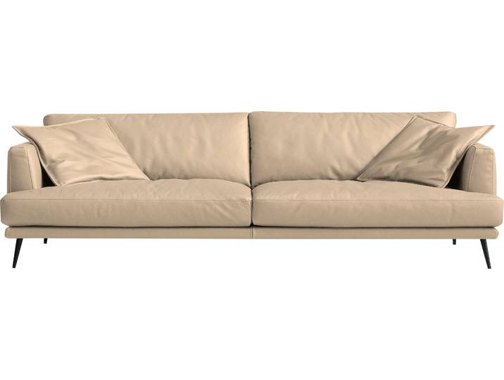 2,5-Sitzer EGOITALIANO Sophia, Designsofa mit extrakomfortablem Sitzkomfort, Breite 214cm , beige (champagner), B:214cm H:77cm T:96cm, Leder BULL (Echtes Rindsleder). Geschliffenes, pigmentiertes und behandeltes Rindsleder mit einer Dicke von 1, 3-1, 5 mm. Es handelt sich um ein weiches, geschütztes Leder. Eine leichte Deckschicht schützt sie vor Flecken, ohne ihre ursprünglichen Eigenschaften zu verändern. Dieses geschützte Leder kombiniert die Vorteile von Natürlichkeit und Weichheit mit einer guten Beständigkeit gegen Verschleiss und Ausbleichen. Das Vorhandensein der charakteristischen Zeichen, die das Leben des Tieres bestimmen, wie Narben, Körnungsunterschiede, Falten, Adern, Disharmonien in Farbtönen, beweisen ihre absolute Echtheit und grossen Wert., Sofas, 2 5-Sitzer, Daunenfederung, inkl. 2 Kissen