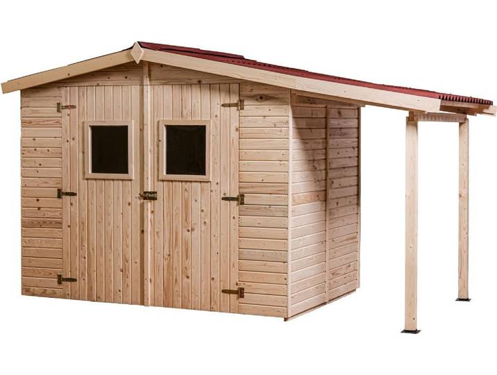 Abri Eden Double Pente – Épicéa Massif 16 mm – Plancher & Bûcher – Plaques Ondulées Bitumées