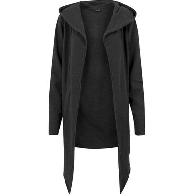Strickjacke URBAN CLASSICS "Urban Classics Herren Long Hooded Open Edge Cardigan", Herren, Gr. 4XL, schwarz (charcoal), 100% Baumwolle, unifarben, loose fit, ohne Ausschnitt, Strickjacken Strickjacke