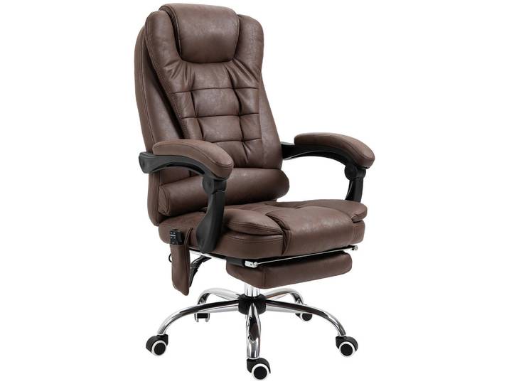 Vinsetto Bürostuhl mit Massagefunktion, Ergonomisch Schreibtischstuhl mit Liegefunktion, Braun, Kunststoff, Füllung: Schaumstoff,Schaumstoff, 70x119x65 cm, Büromöbel, Bürostühle, Chefsessel