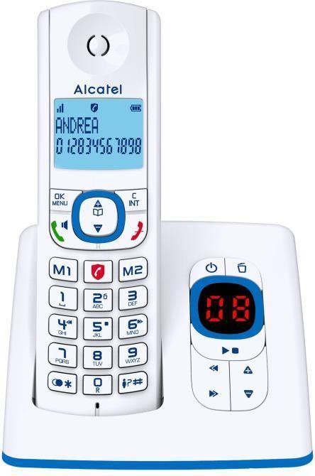 Alcatel F530 Voice Draadloze Telefoon met oproepblokkering, handsfree functie en antwoordapparaat, wit/blauw