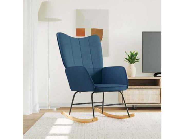 GBCDSWBR Schaukelstuhl - Sessel aus Stoff mit Stahlrahmen & Holz-Kufen Inklusive Schaumstoff-Polsterung, Quadratische Nähte, Modernes Design