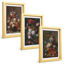 BILDER SET 3er Set - 20x30 cm Goldrahmen - Blumenarrangements in Vasen