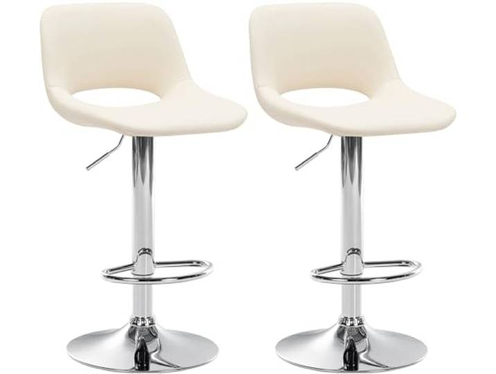 CLP 2er Set Barhocker Camden I Kunstleder-Bezug Farbe Creme Material Gestell Metall in Chromoptik