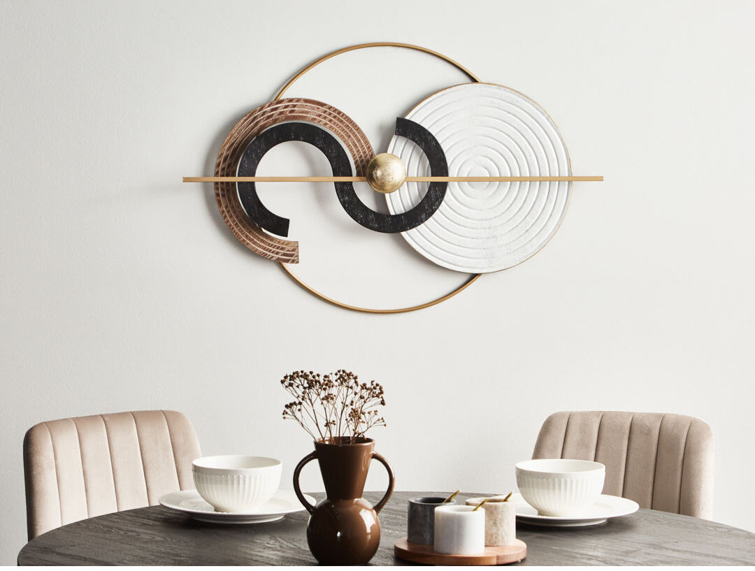 Fairmont Park BRAGA Handmade Abstract Iron Wall Decor White;Black;Gold 55cm H X 85cm W