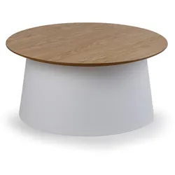Kunstoff-Couchtisch SETA mit Holzplatte, Durchmesser 69 cm, Eiche/weiß