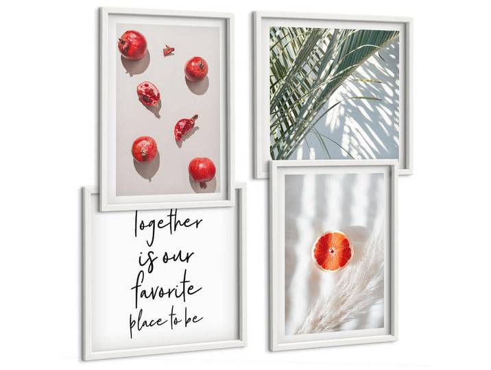 Tulup Bilder SET 4er Set - 50x50 cm & 40x60 cm Weißer Rahmen - Feiertags-Palmenfrucht-Inschrift, Kunststoff, Rechteckig, 50x50 cm, gerahmt, Bilder & Rahmen, Bilder