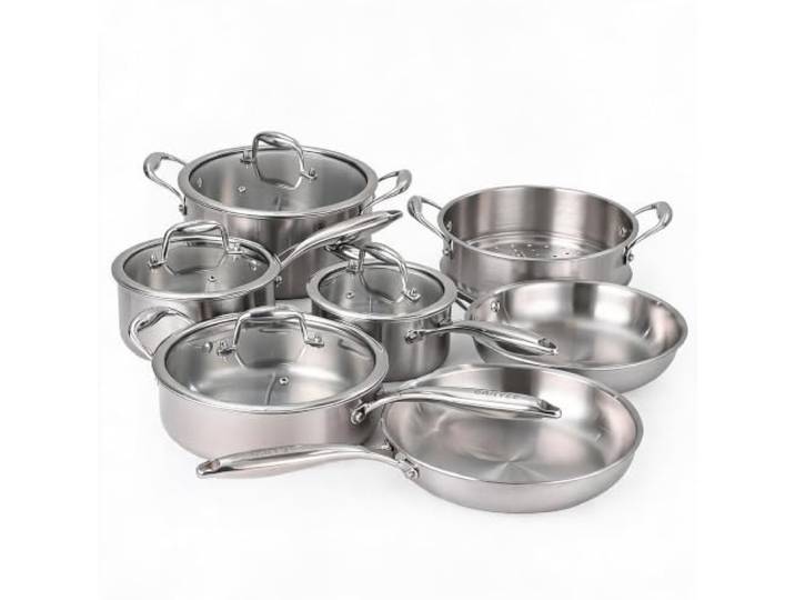 11-Teiliges 3-Lagiges Edelstahl-Kochgeschirr-Set induktionsgeeignet, ofen- & spülmaschinenfest, verzugsfrei, ungiftig, mit passenden Deckeln