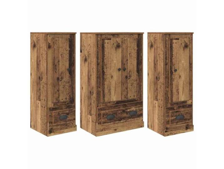 GHVBNMF Highboard Set 3-teilig Anrichte Altholz-Optik Holzwerkstoff Stilvoller Schrank fuer Wohnzimmer und Esszimmer mit 4 Tueren und Schublade fuer geordnete Aufbewahrung bis 60 kg.