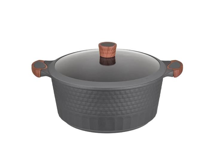 Kochtopf RESTO KITCHENWARE Capella, Schmortopf antihaftbeschichtet und spülmaschinenfest , schwarz (schwarz, matt), H:14,5cm L:43cm Ø:32cm, Töpfe, Kochtopf, mit Glasdeckel und stoßdämpfendem Silikonrand, im Geschenkkarton