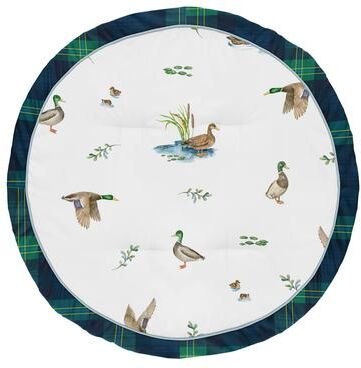 Sweet Jojo Designs Mallard Duck Cottagecore Baby Tummy Time Playmat - Green/Blue Gingham Plaid & Watercolor Duck Pond, Nature