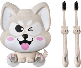 Everyday Crate Cartoon Dog Toothbrush Holder Wall Mount Kids Bathroom Organizer Shelf beige