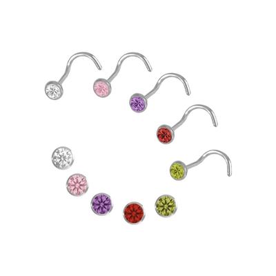 Nasenpiercing-Set FIRETTI "Multipack Schmuck Geschenk Silber 925 Piercing Nasenstecker", bunt (silberfarben, rosa, lila, rot, grün, weiß, rosa, lila, rot, grün), Piercings, Damen, 2mm, Silber 925 (Sterlingsilber), mit Zirkonia (synth.)
