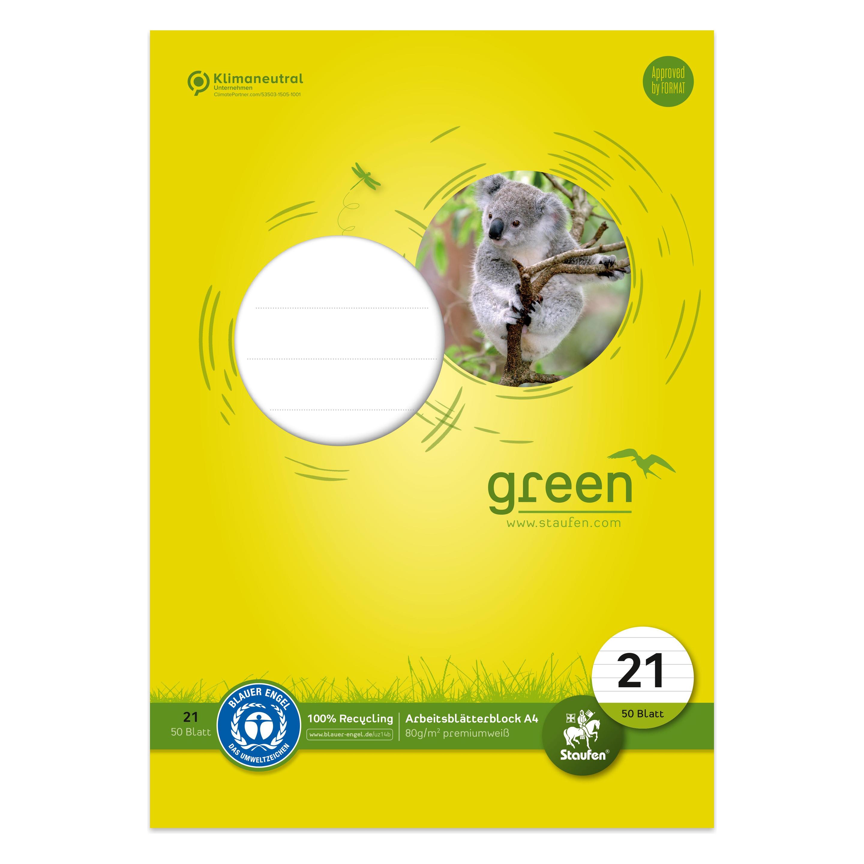 Staufen Arbeitsblock green DIN A4 liniert Lineatur 21 (A4, Liniert, Weicher Einband) (040745004)