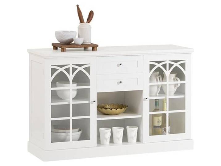 SoBuy FSB79-W Buffet de Cuisine avec 2 Portes Vitrées 2 Tiroirs 2 Compartiment -120x39x78 cm Blanc