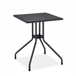Relaxdays Gartentisch, HBT: 75x61x61 cm, Balkontisch Holzoptik, Kunststoff, Metall, Terrassentisch quadratisch, schwarz