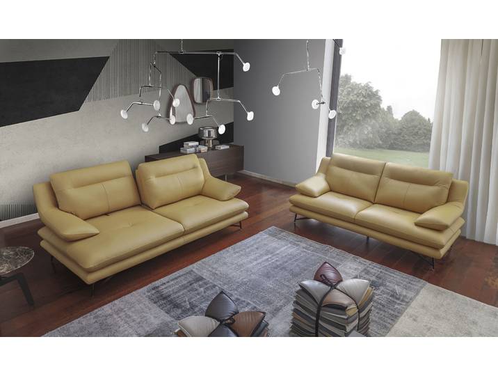 2,5-Sitzer CALIA ITALIA Cezanne, italienisches Design trifft erstklassigen Sitzkomfort, Leder , gelb (355 senf mit weißer kontrastnaht), B:195cm H:90cm T:109cm, Sofas, 2 5-Sitzer, Edles Designsofa in besonders langlebigen & pflegeleichten Lederarten