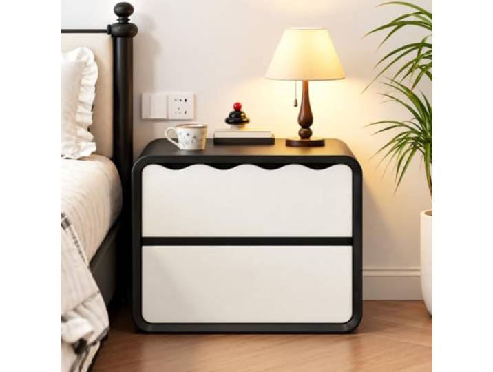 FCHZJCZYT Nachttisch Mit 2 Schubladen, Zweifarbigem Rundrahmen, Tiefen Fächern Und Leisen Stahlschienen, Nachtkommode, Beistelltisch Für Modernes Schlafzimmer,45 * 40 * 47cm/18 * 16 * 19in