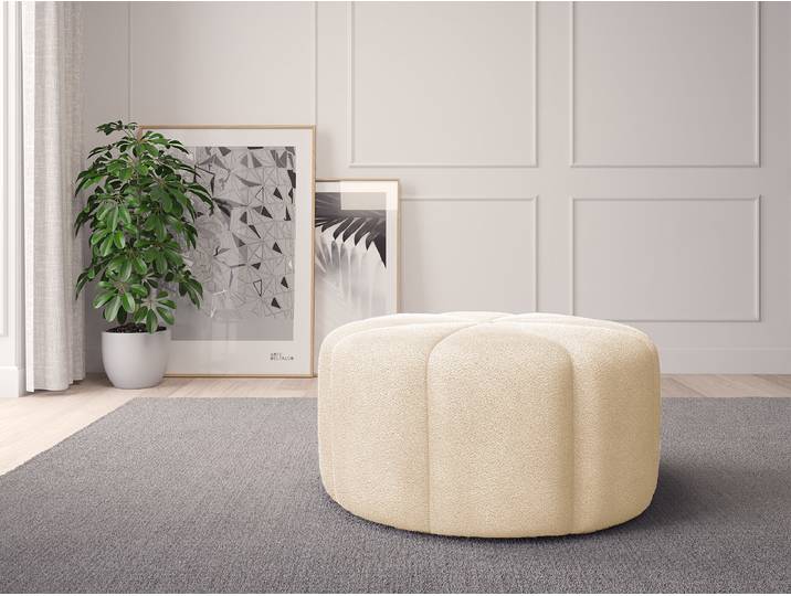 Pouf FORA 80cm Beige Teddy-Bouclé Stoff Bony: Beige