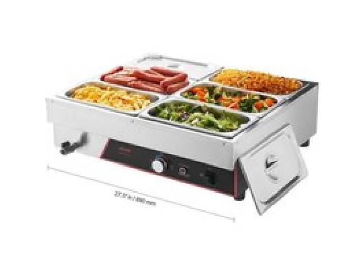 Maintien au Chaud en Libre-Service : Buffet Chauffant Bain-Marie 1500W avec 6 Bacs Inox et Vanne de Vidange