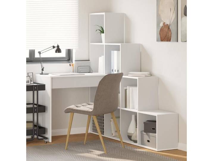 Moderne Bureau d'angle - Bureau informatique Blanc Standard Bois reconstitué et MDF@FR(3986564)