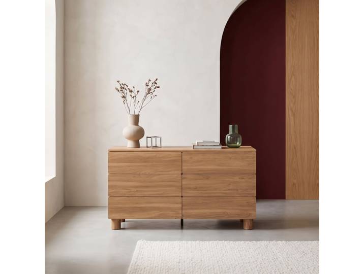 Commode décor bois 6 tiroirs bois de noisetier