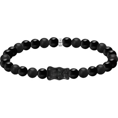 Armband THOMAS SABO "THOMAS SABO x HARIBO: Beadarmband mit Goldbär" Gr. 21, silber (silberfarben, schwarz, schwarz), Armbänder, Damen, 21, Silber 925 (recycelt), Armband, mit Obsidian, Kristallglas