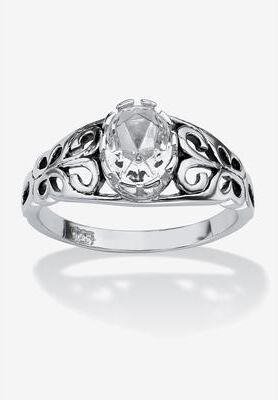 Sterling Silver Swirl Simulated Birthstone Ring by PalmBeach Jewelry in April (Size 9)
