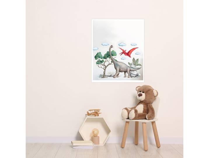 Bild mit Rahmen LÜTTENHÜTT oder Poster, Dinosaurier , bunt (farbe bild(er): bunt), B:50cm H:70cm T:0,2cm, Papier, Bilder, Bild mit Rahmen, HD Premium Druck