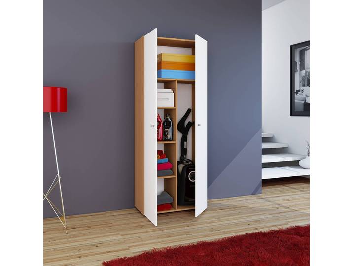 Armoire multifonction Vandol Panneau aggloméré enduit Blanc/Marron/Blanc/Imitation hêtre 70 x 178 x 40cm