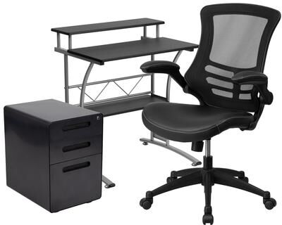 Lancaster Home Office Set-Computer Desk, Ergonomic Mesh/LeatherSoft Office Chair, File Cabinet