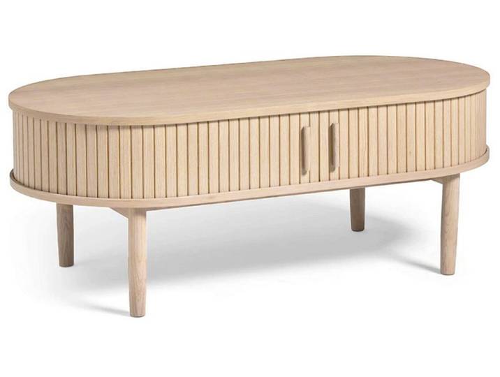 Selsey Couchtisch META, Ovaler Couchtisch mit Lamellenfront, gekälkte Eiche