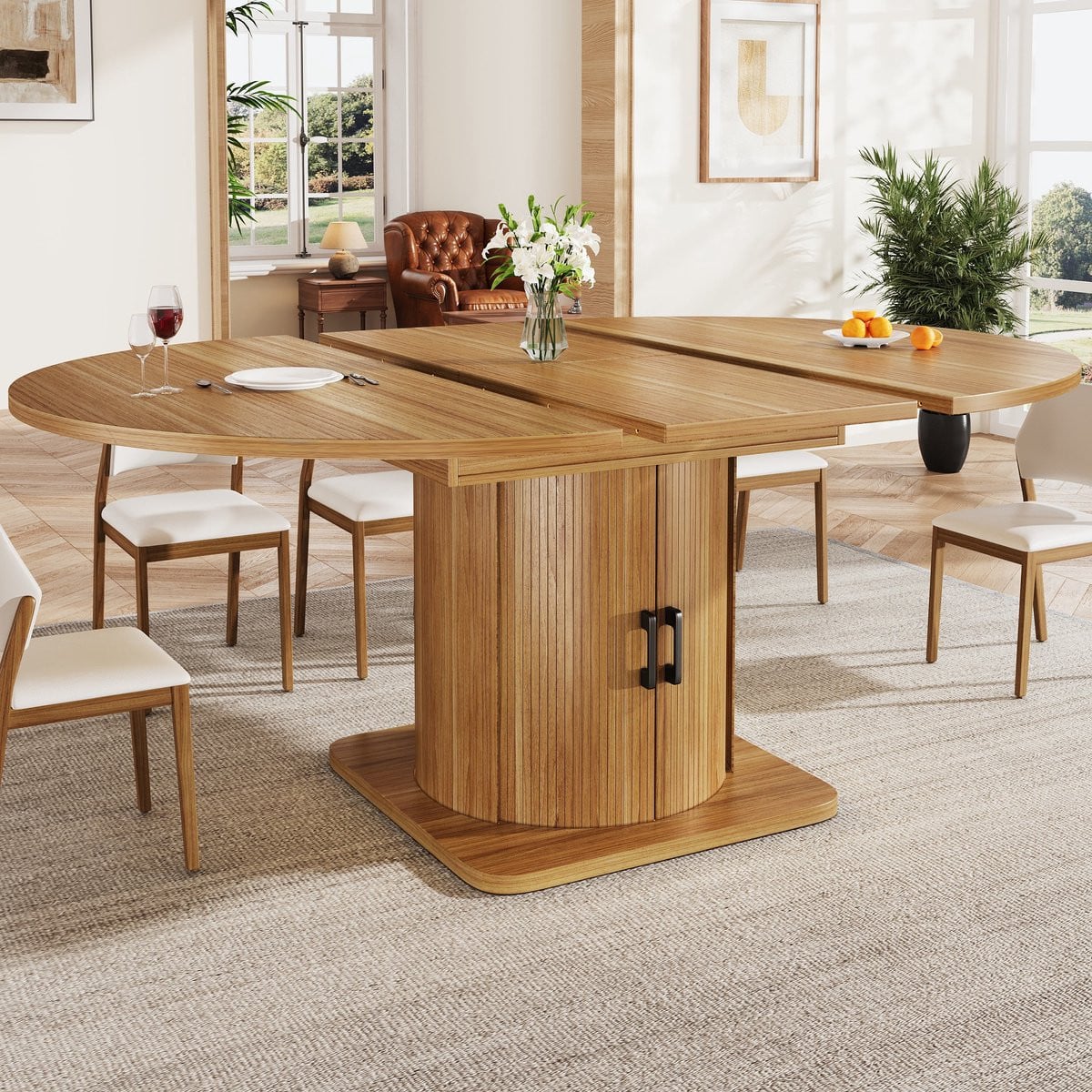 PHOEBE CAT Uitschuifbare Eettafel met lade - Houtnerflook - Natuurlijk