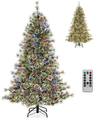 Costway 6/7.5/9 FT Artificial Christmas Tree Pre-Lit Hinged Holiday Tree with 360° Quick Power Connector-6 ft