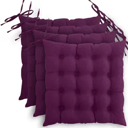 wometo 4er Set Sitzkissen Stuhlkissen 40x40 OEKO-TEX  - beere violett Sitzauflage Bank Polster Sitzpolster mit Bändern / Schleife, Indoor / Outdoor