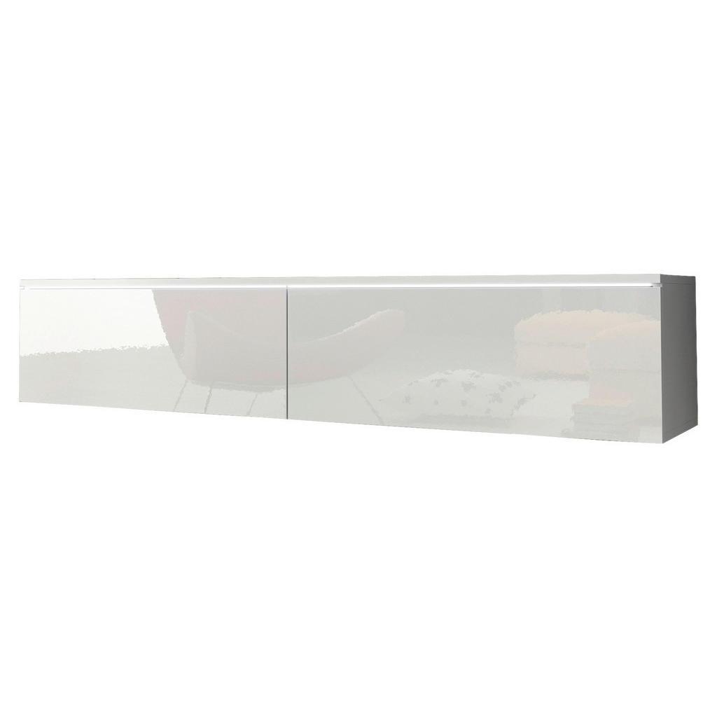 P & B Lowboard , Weiss Hochglanz , Kunststoff , kaltweiss , 140x30x33 cm , Fsc, Made in EU , stehend, hängend, Beleuchtung, in verschiedenen Holzdekoren erhältlich , Wohnzimmer, TV Möbel, Lowboards, Lowboards stehend