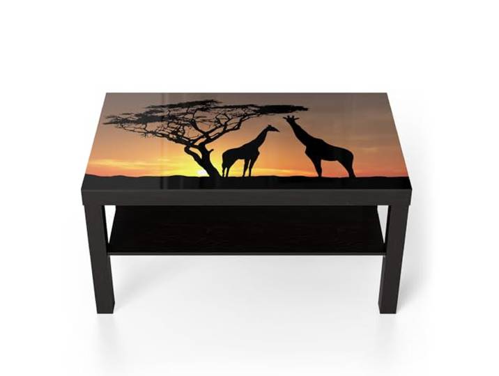 DEQORI Glastisch schwarz groß 90x50 cm Motiv Afrikanische Eleganz ausgefallener Beistelltisch aus Glas Hochglanz Couchtisch fürs Wohnzimmer moderner Couch Tisch mit Design