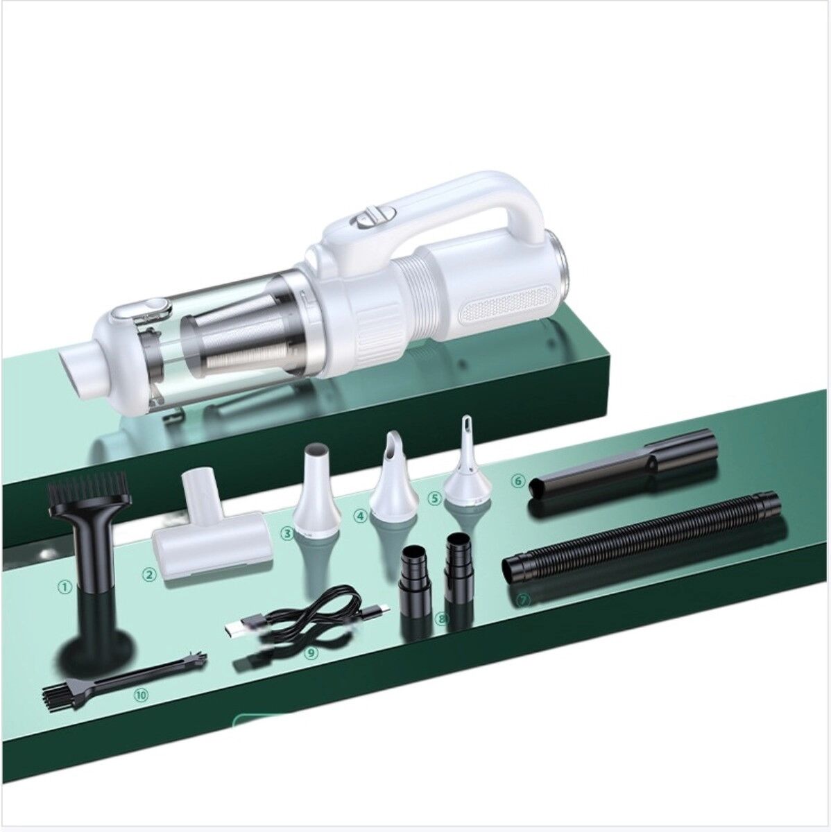 INF Aspirateur de voiture sans fil - Aspiration 8000Pa, soufflage et aspiration portative, LED, charge Type-C Blanc