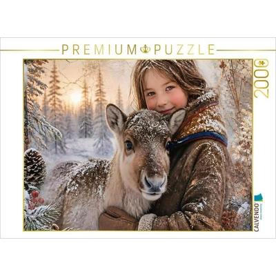 CALVENDO Puzzle Sámi-Mädchen & Rentierkalb. Freundschaft im Winterwald | 2000 Teile Lege-Größe 90x67cm Foto-Puzzle für glückliche Stunden