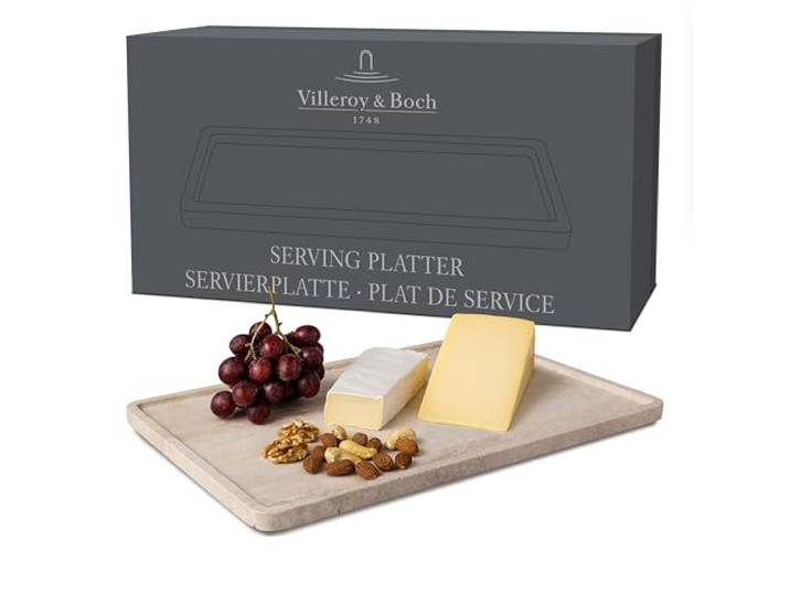 Villeroy & Boch - Manufacture Travertine Servierplatte Groß Beige, Handarbeit, großes Tablett aus Naturstein in Sandton, Teller Stein, Geschirr, Travertin