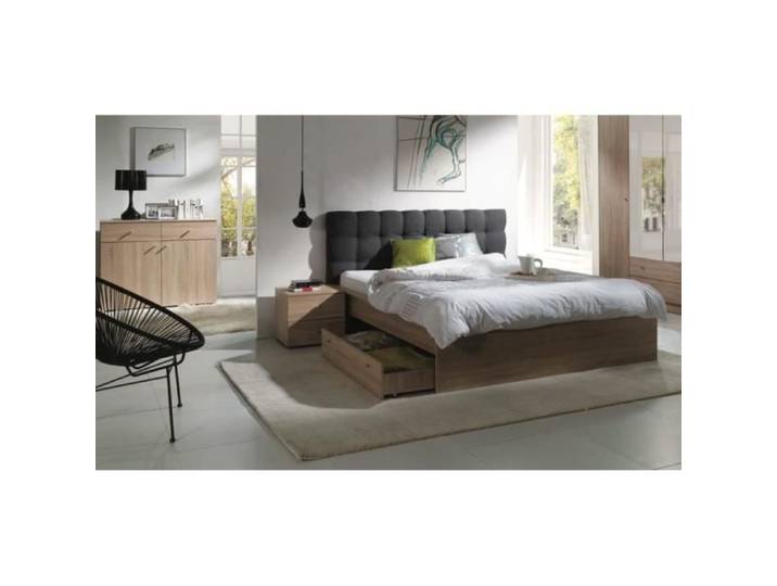 Ensemble pour chambre à coucher MAXIM. Lit adulte deux places 160x200 cm + tiroir + sommier + deux chevets + commode