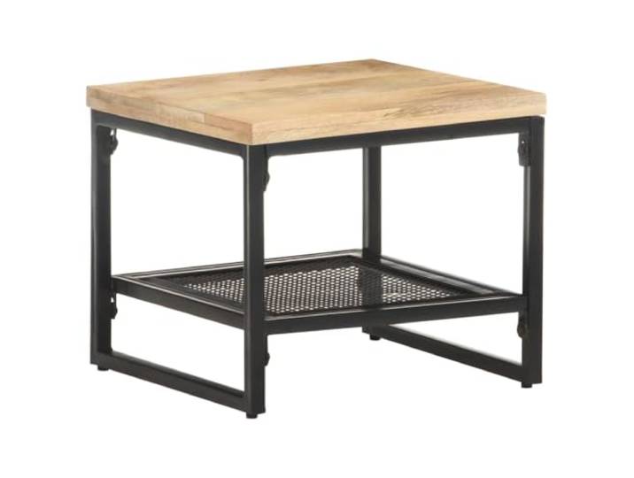Coespram Beistelltisch Massivholz Mango Kaffeetisch 40x40x35 cm Kompakter Holzbeistelltisch aus rauem Mangoholz mit Ablage und schwarzem Eisengestell fürs Wohnzimmer.