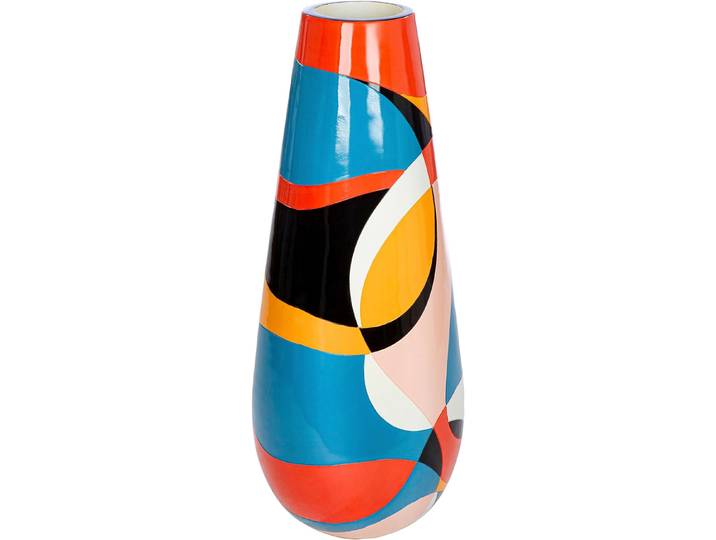 Bodenvase GILDE Flaschen-Bodenvase Levy H.92 cm , blau, orange, rosa, rot, schwarz, weiß, B:37,5cm H:92cm T:37,5cm Ø:37,5cm, Kunstharz, Vasen, Bodenvase, Bodenvase, grafisch, Blumenvase, modern, Eyecatcher, Geschenkidee