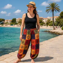 Nomad Sari - Mushroom Pants - Block Print Designs - Orange Tones (105x127cm) S/M